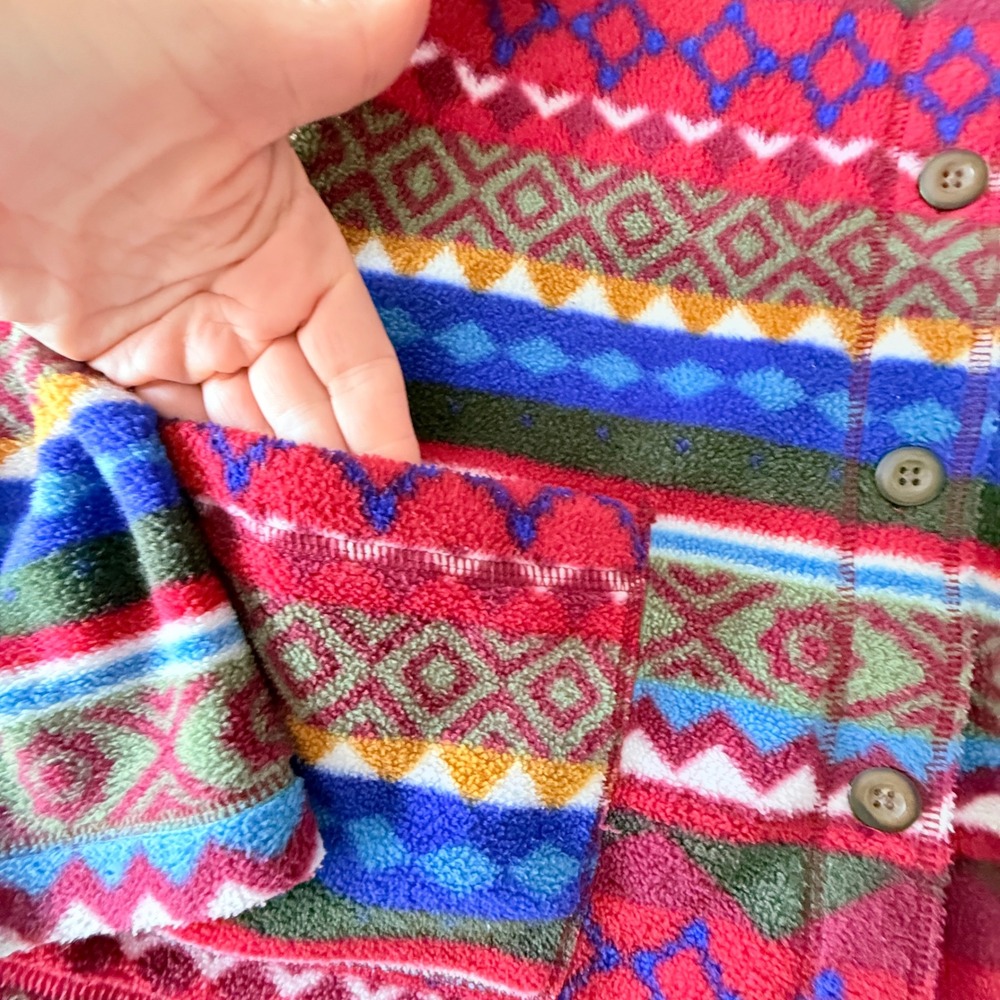 Vintage Studio Works Fleece Hoodie Women Geometric Aztec Button 90s - Picture 4 of 11